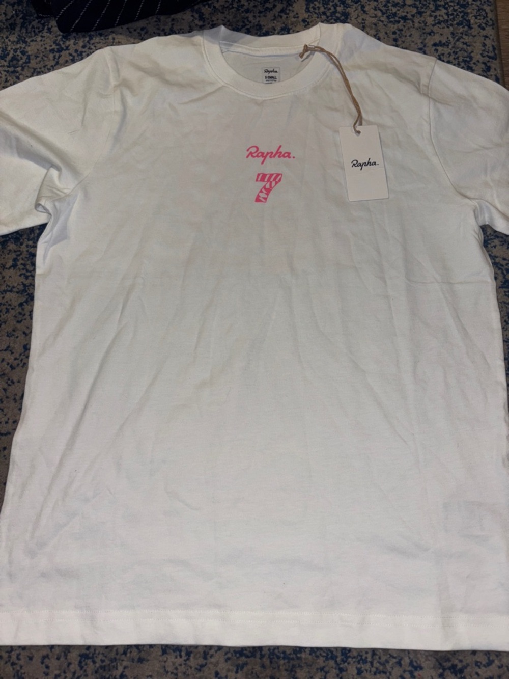 Rapha White Tee with Pink Script and Number